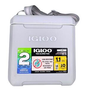 Igloo Tag Along Too Cooler 11 Quart 10 Liter Gray Leak Resistant with Strap